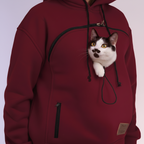 Maroon hoodie with a cat on a white background