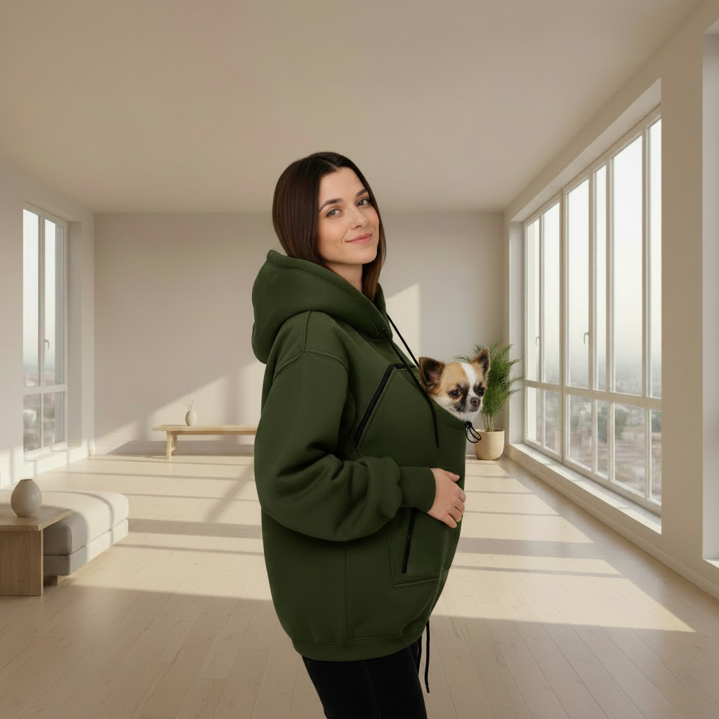Dark Green Hoodie for Women with Built-In Pet Carrier Secondary image