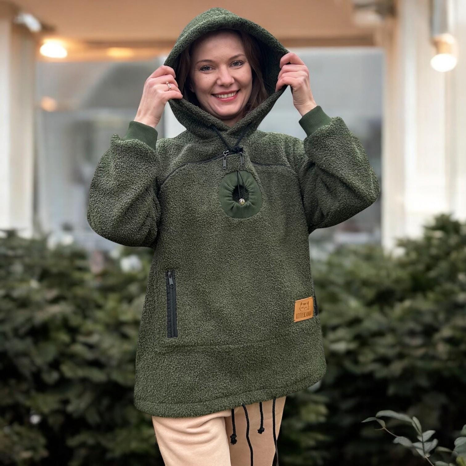 Khaki Sherpa Hoodie Women: Designer Pet Clothes & Dog Carrier Pouch Secondary image