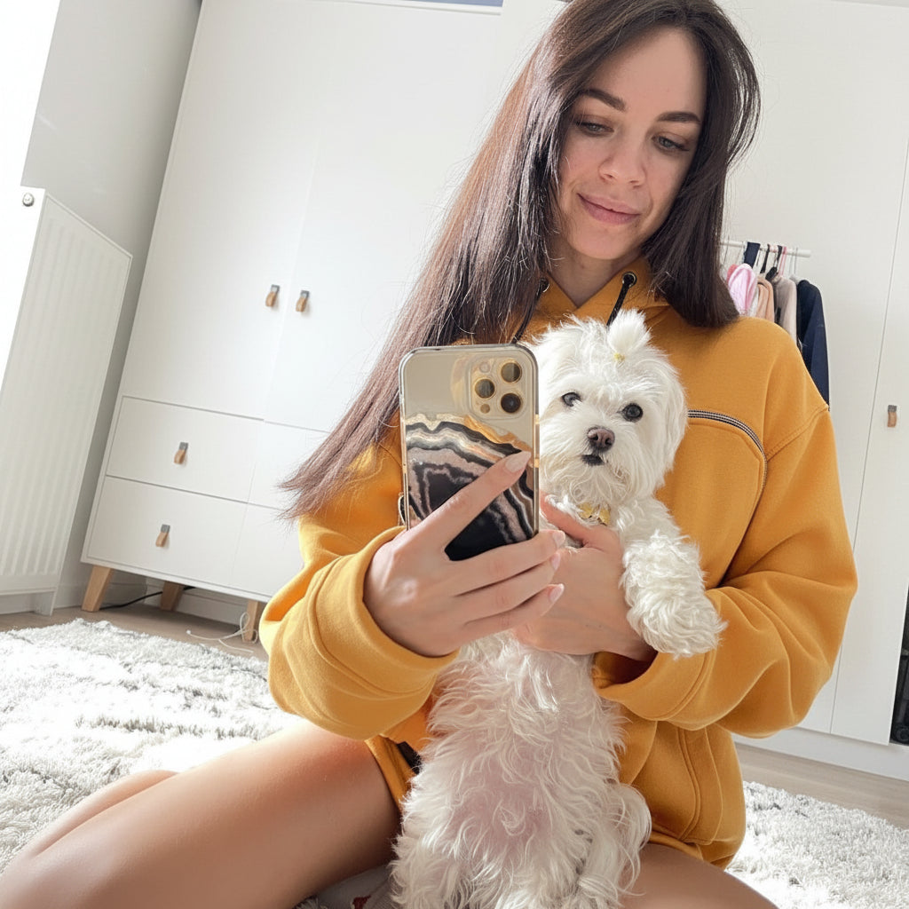 Pet owner spending time with small dog