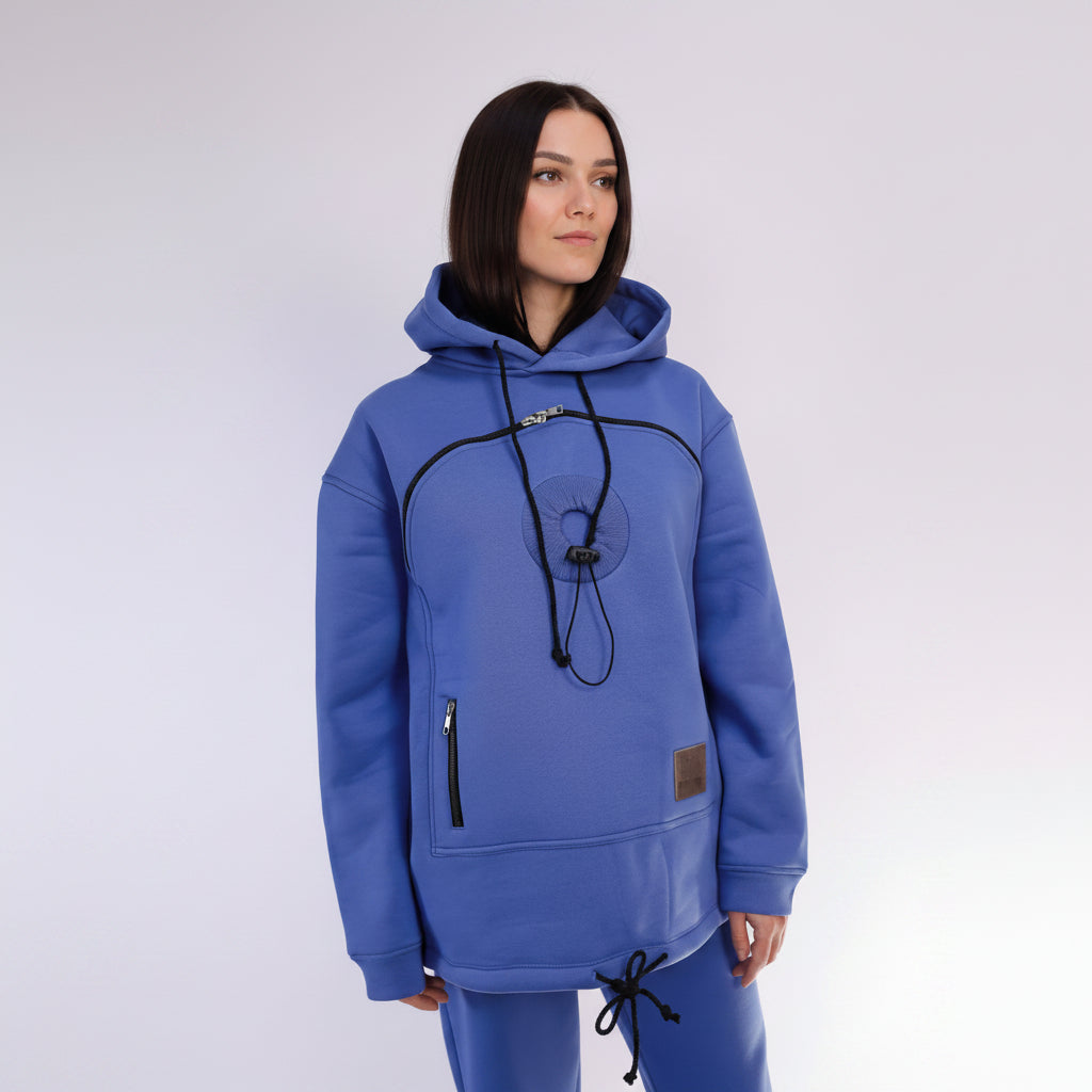 Royal Blue hoodie with black drawstrings on a white background