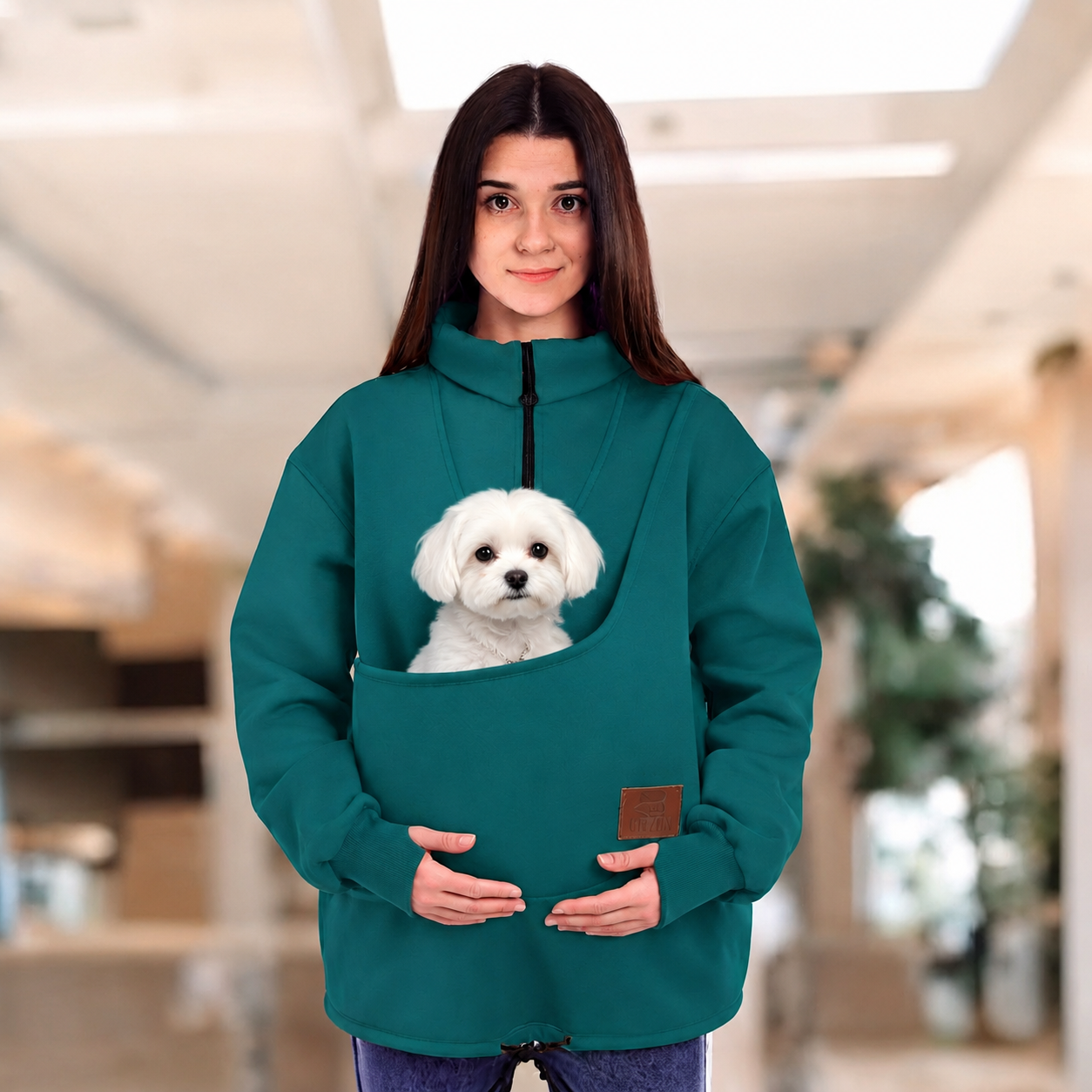 Teal Dog Carrier Sweatshirt: Cotton Blend Pet Pocket  - for Cats & Dogs Secondary image