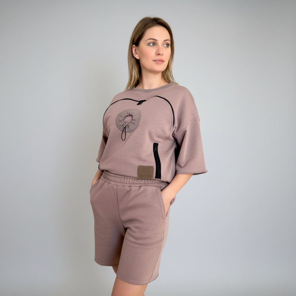BEIGE SUMMER SWEATSHIRT for SPHYNX CAT WITH POUCH