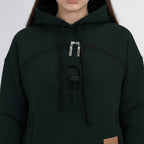 Black hoodie with a brown patch on a white background