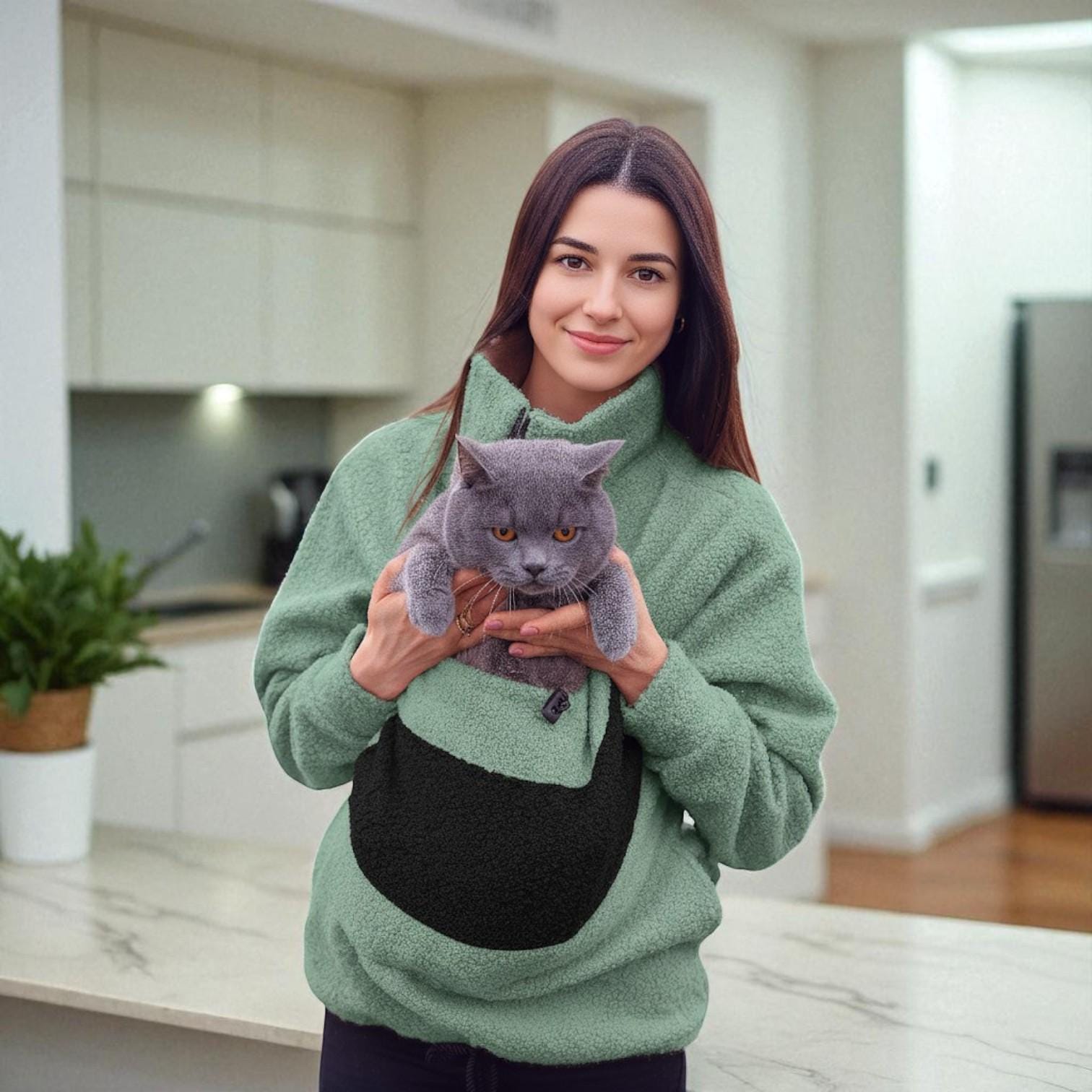 Emerald Green Bouclé Pet Carrier Sweatshirt: Travel Sling Bag for Cats and Dogs Main image