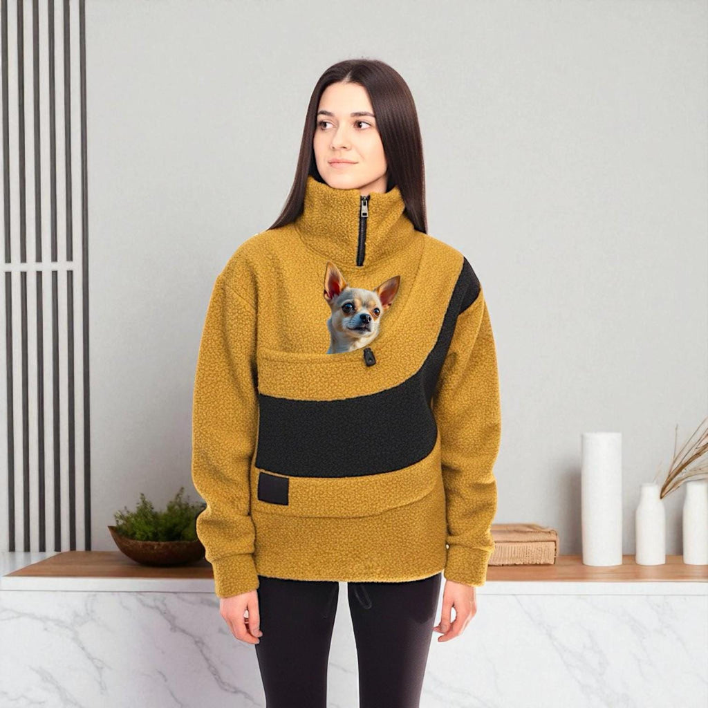 Bouclé Fleece Pet Carrier Hoodie: Handmade Kangaroo Pocket Sweatshirt