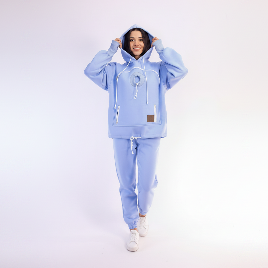 Light Blue Airport Outfit Set with Pet Pocket – Hoodie & Joggers Secondary image