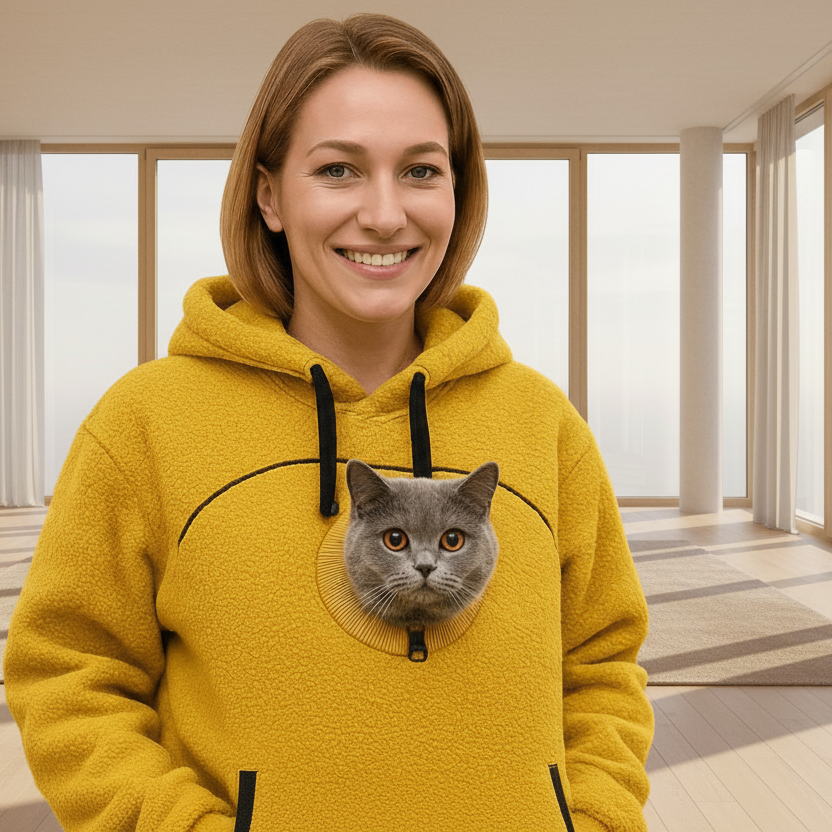 Cat Hoodie with Cat Pouch: Designer Orange & Fleece Hoodie Women Secondary image