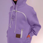 Person wearing a purple hoodie with a plain background