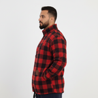 Men wearing a Black and Red Plaid sweatshirt on white background